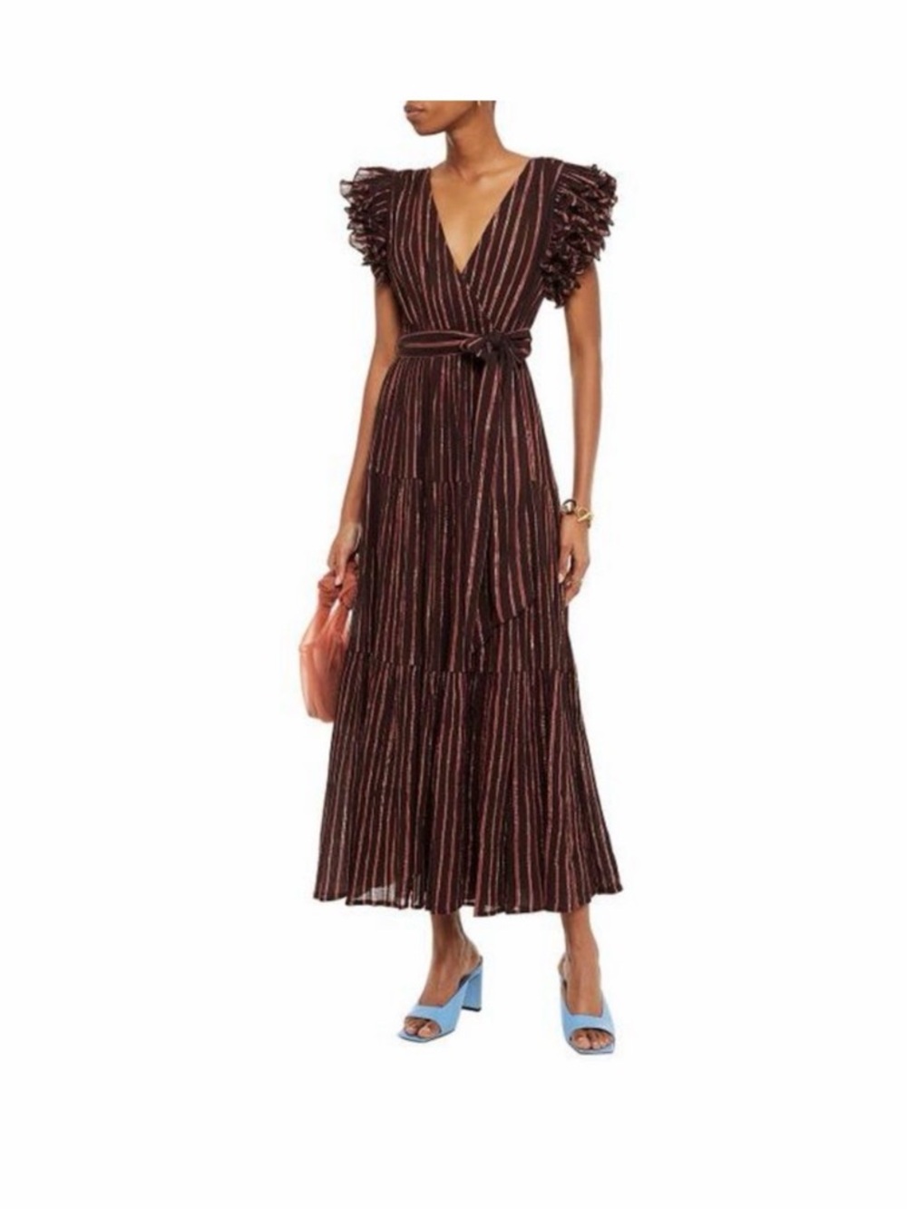 Ulla Johnson Brown Dress with Rust and Metallic Stripes size 6 NEW